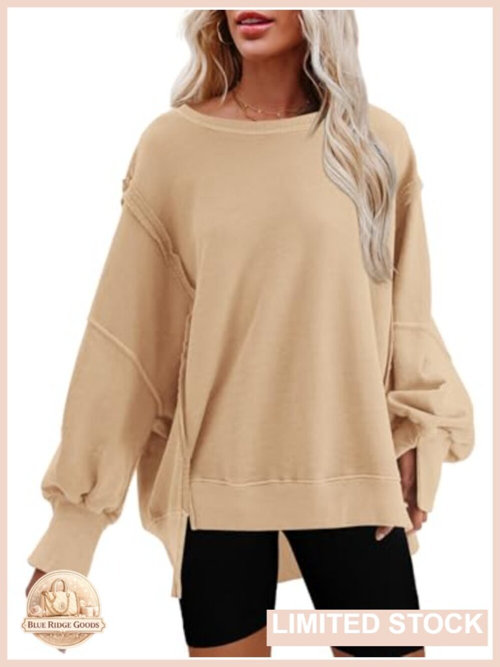 Oversized Crewneck Sweatshirt Side Slit Drop Shoulder Pullover